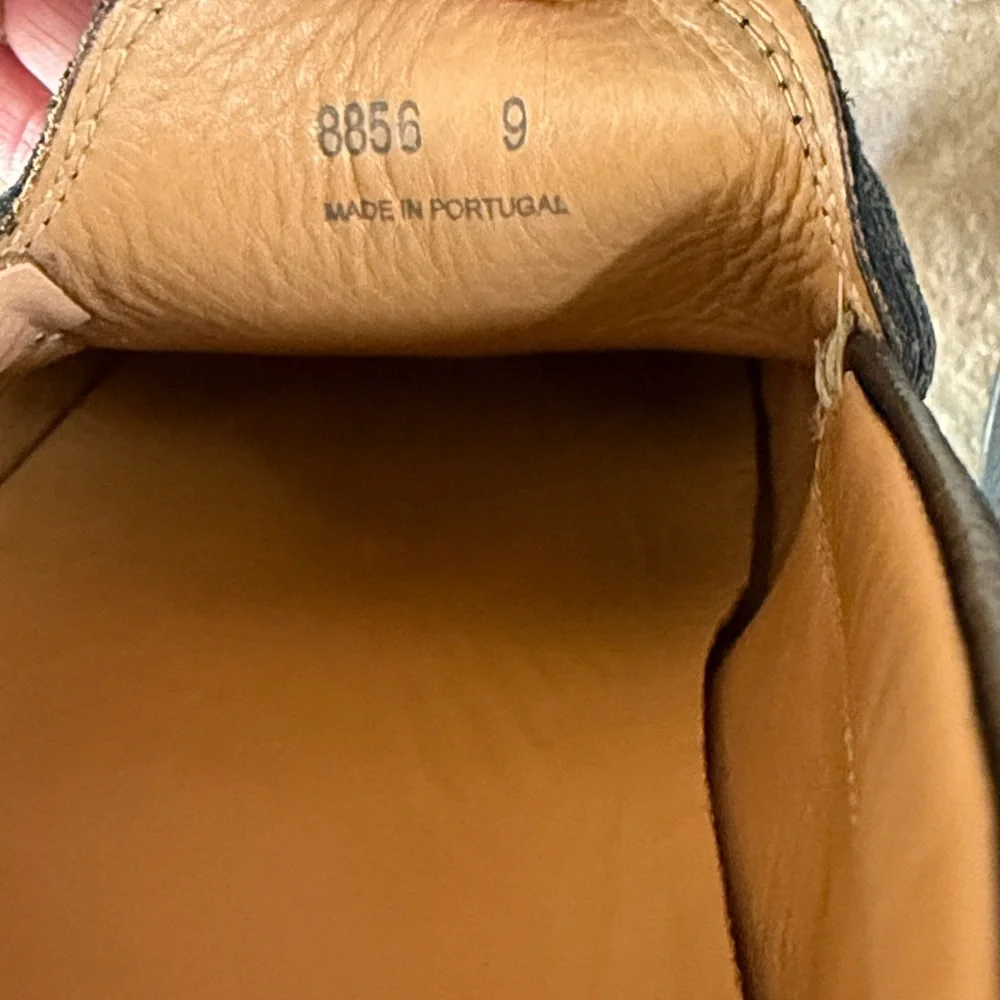 Austen Heller Black Pebble Leather Penny Loafers with Tan Insole